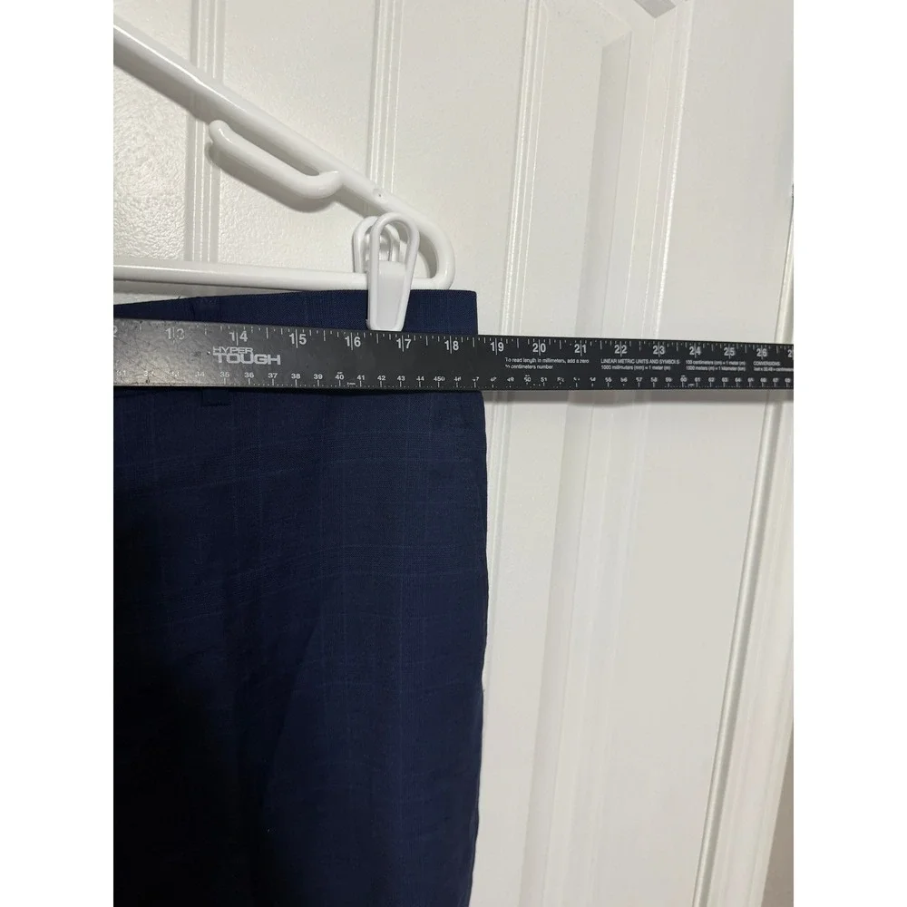 Tommy Hilfiger Dress Pants Mens 38x32 Navy Blue Wool Blend Windowpane EUC